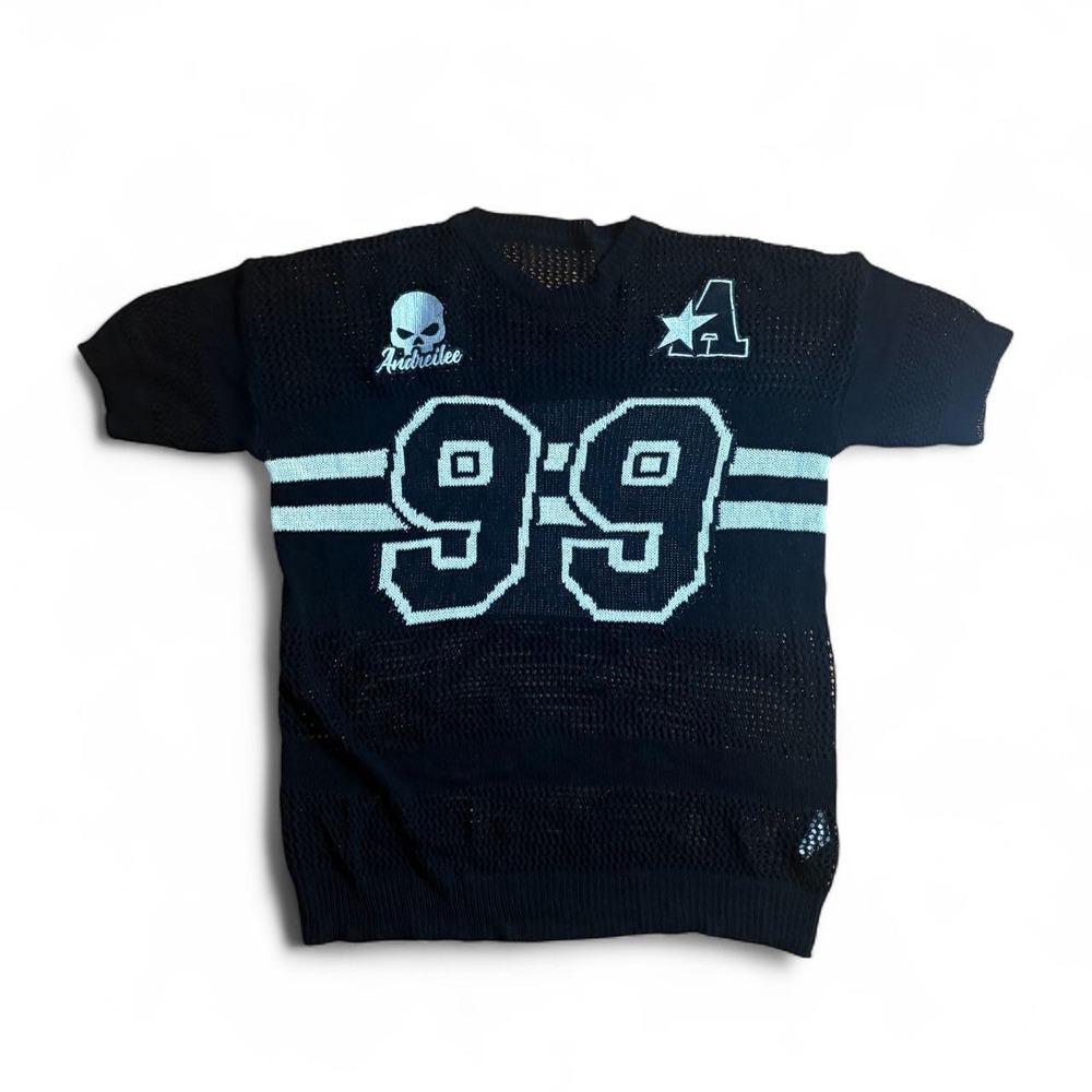 Andreilee 99 Black Mesh Football Jersey Shirt Mens Large Streetwear Skull Patch